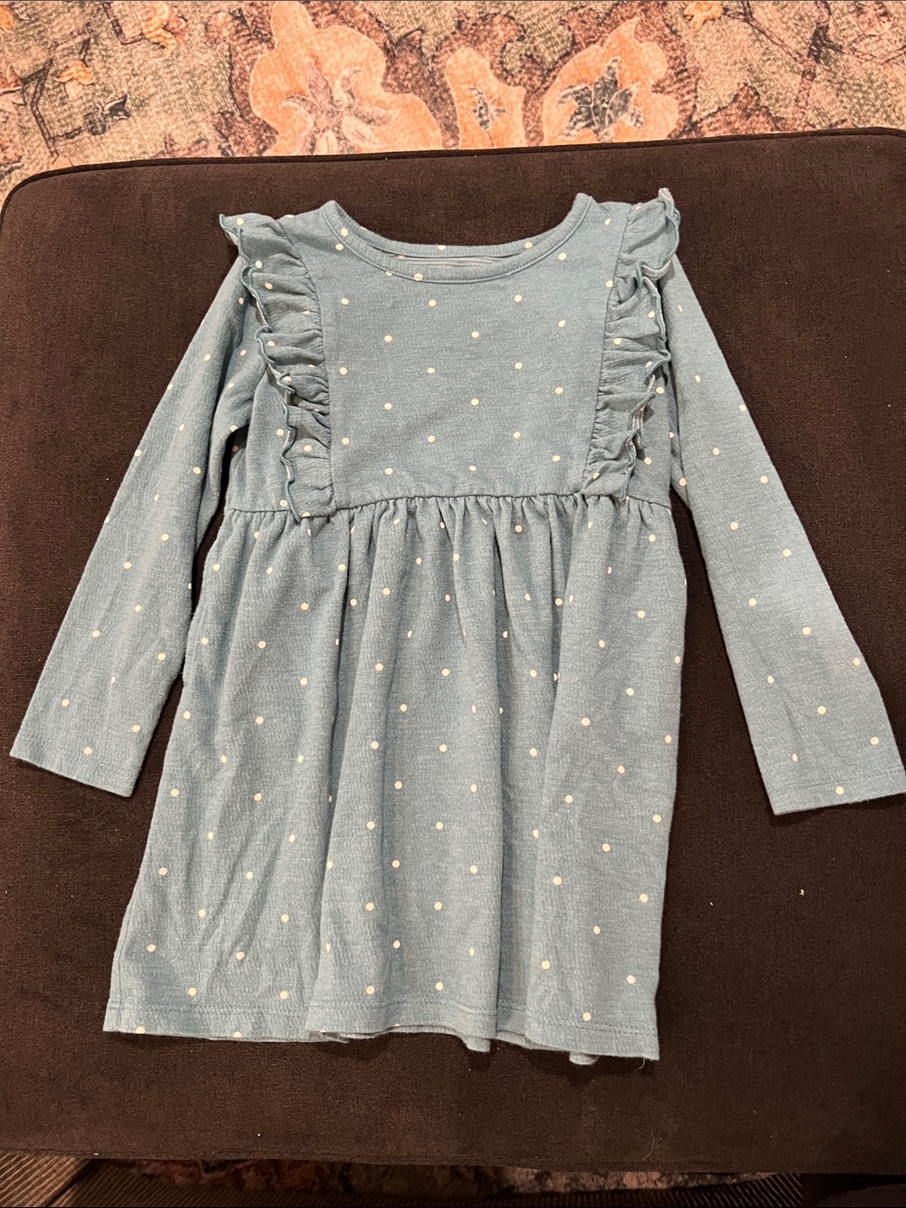 Cat & Jack Light Blue Polka Dot Ruffle Long-Sleeve Dress